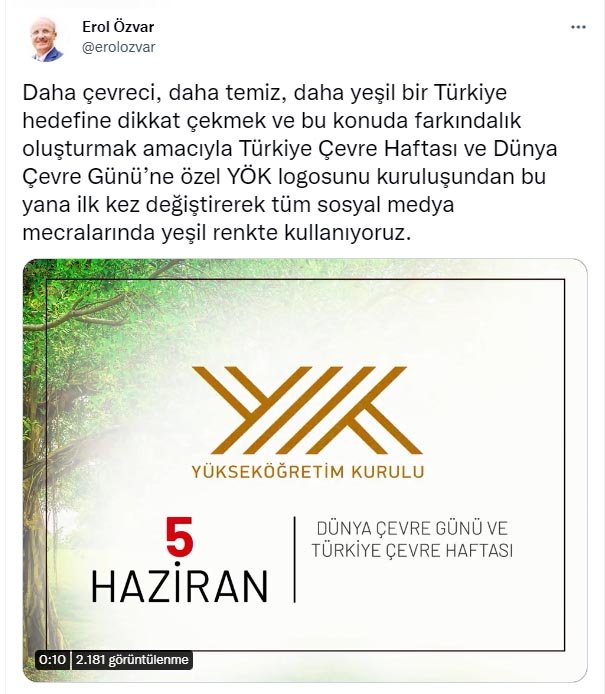 YÖK logosu Dünya Çevre Günü'ne özel yeşile çevrildi