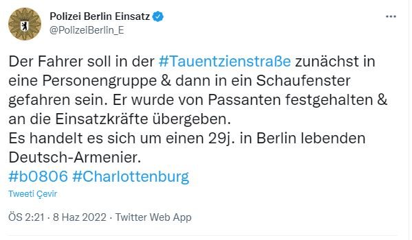 Berlin’de kalabalığın arasına dalan aracın şoförü yakalandı