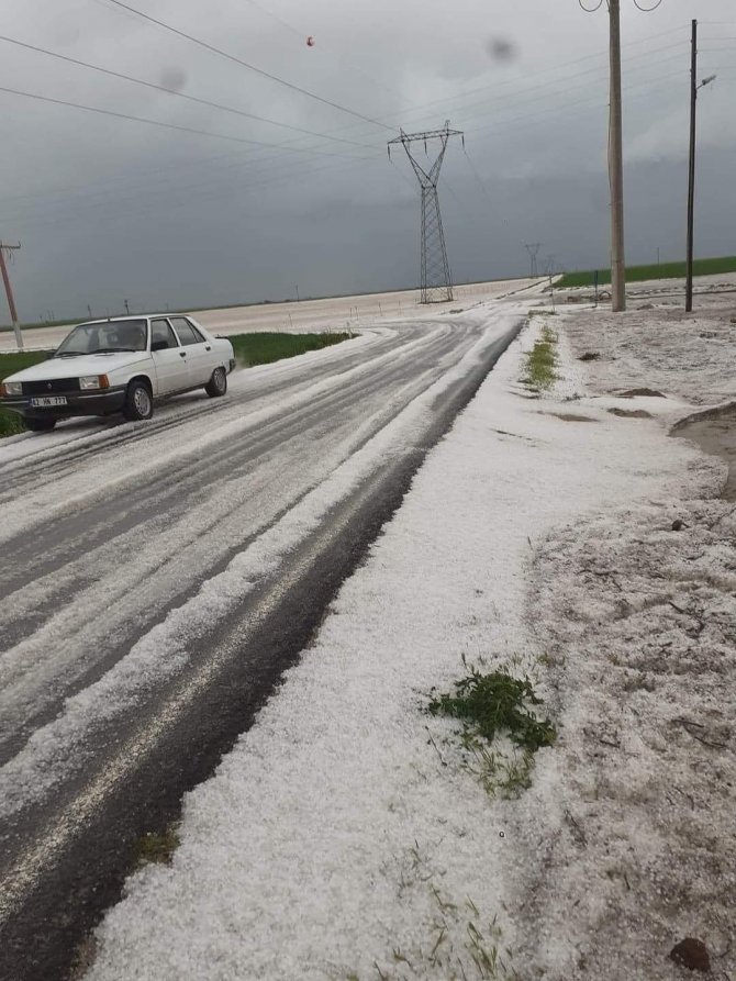 Konya'da ceviz büyüklüğündeki dolu ekili arazilere zarar verdi, ağaçların yapraklarını döktü