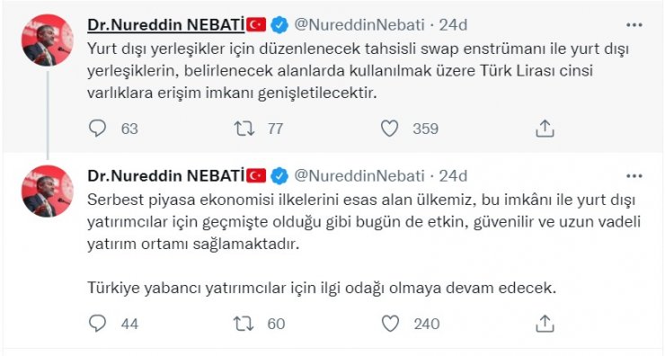 Bakan Nebati: Yurt dışı yerleşiklerin Türk Lirası cinsi varlıklara erişim imkanı genişletilecek
