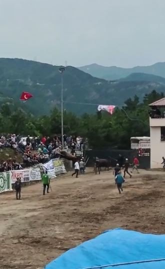 Rakibinden kaçan boğa seyircilerin bulunduğu tribüne daldı
