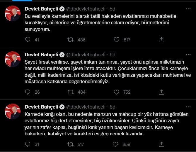 Bahçeli'den 'karne' mesajı