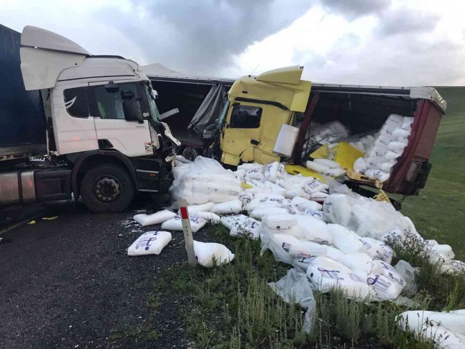 İki tır kafa kafaya çarpıştı