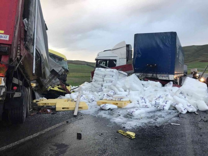 İki tır kafa kafaya çarpıştı