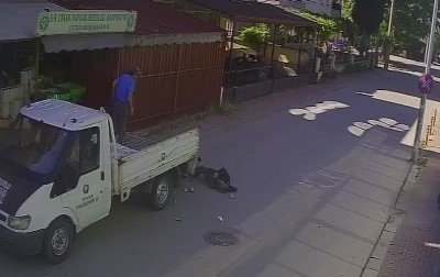 Tam gaz park halindeki kamyonete çarptı