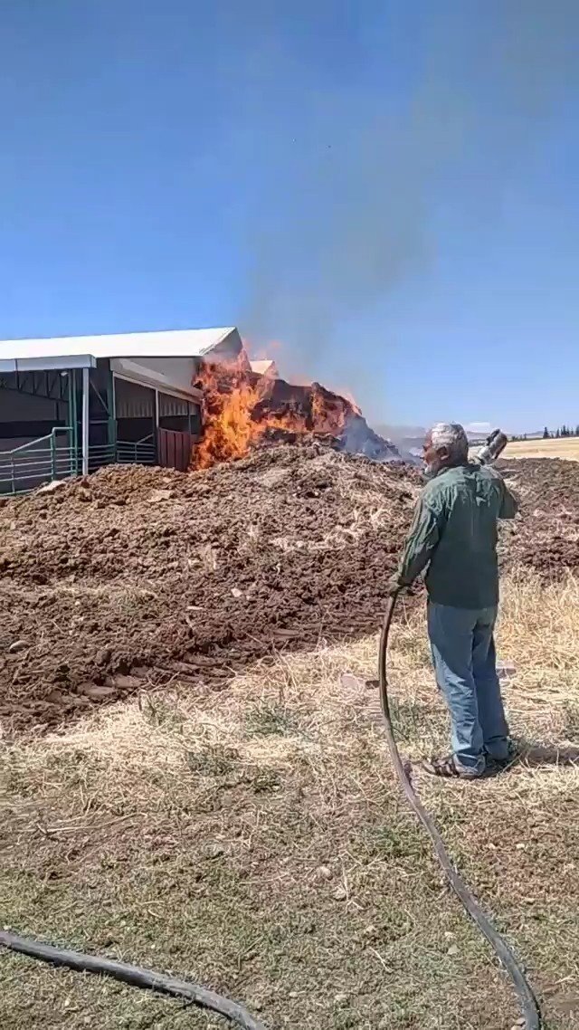 Saman balyaları alev alev yandı