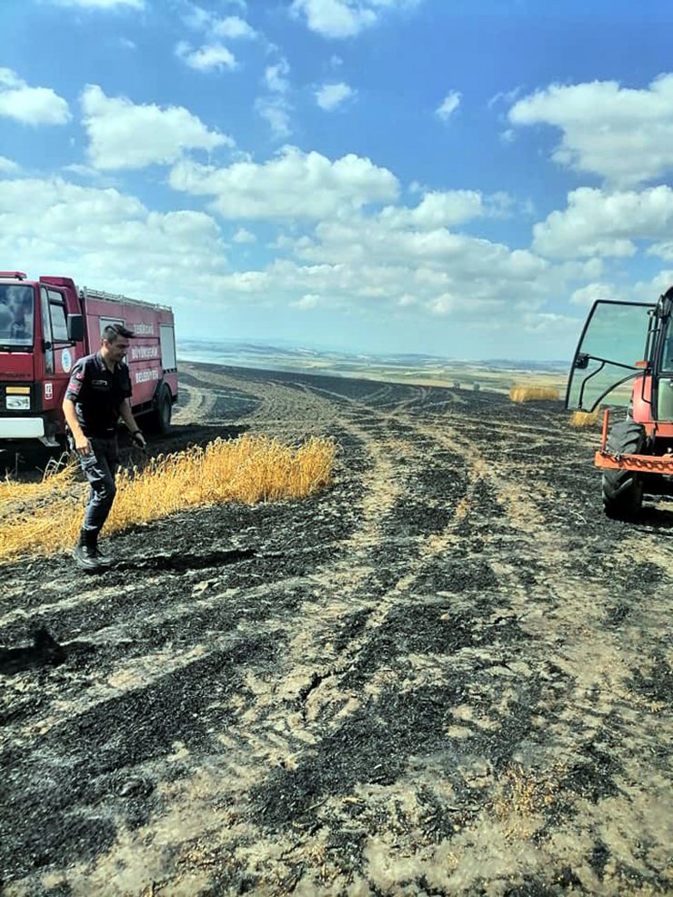 100 dönüm buğday tarlası yandı