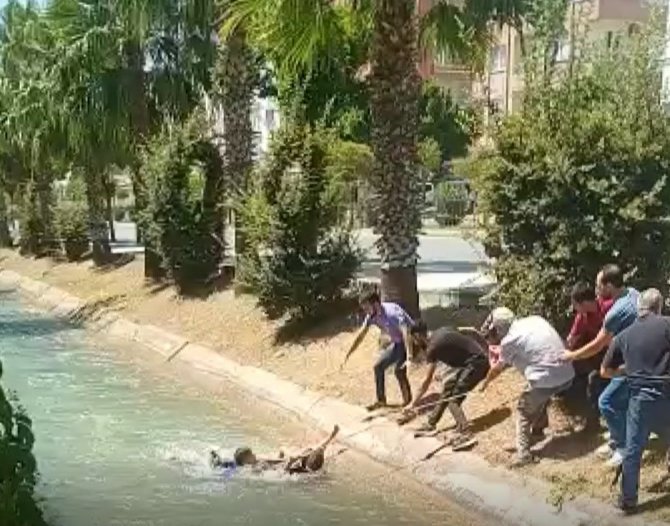 Kanala düşen çocuğu, gençler kurtardı