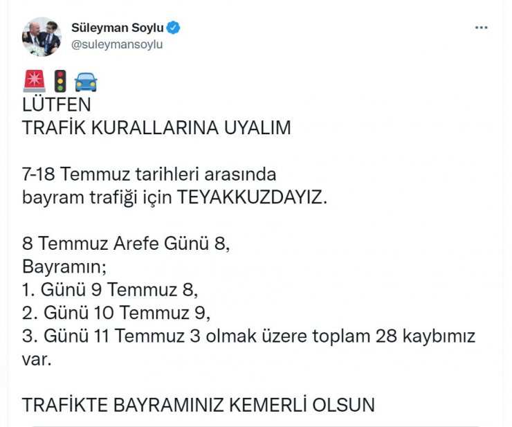 Bakan Soylu: Trafik kazalarında 28 kaybımız var