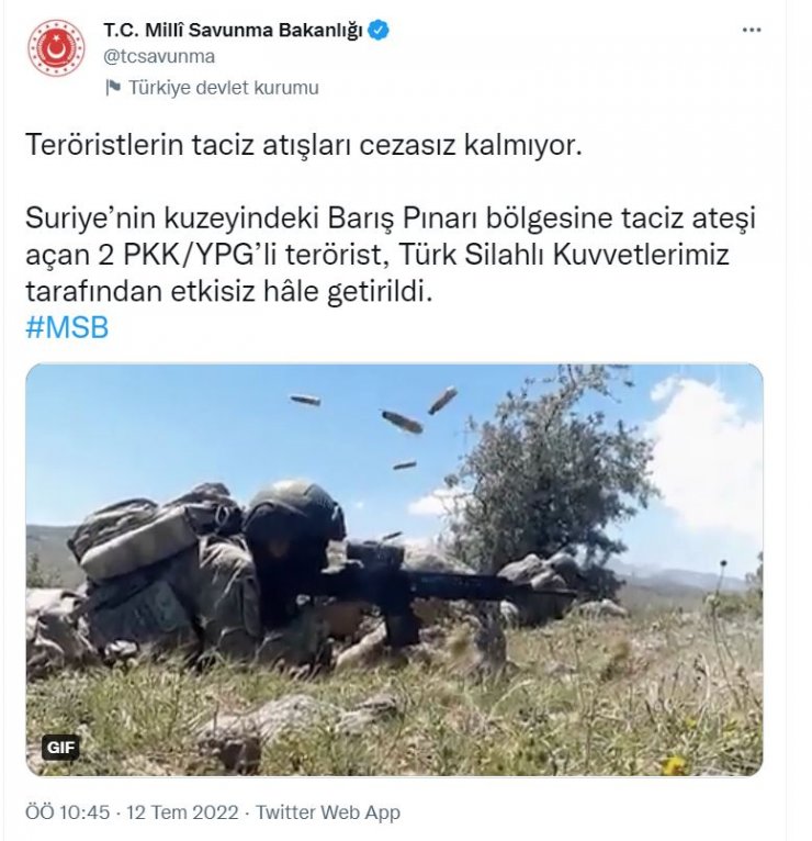 MSB: 2 terörist etkisiz hale getirildi