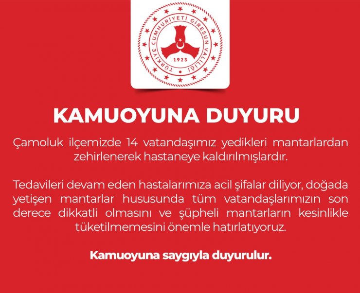 14 kişi yedikleri mantardan zehirlendi, valilik uyardı