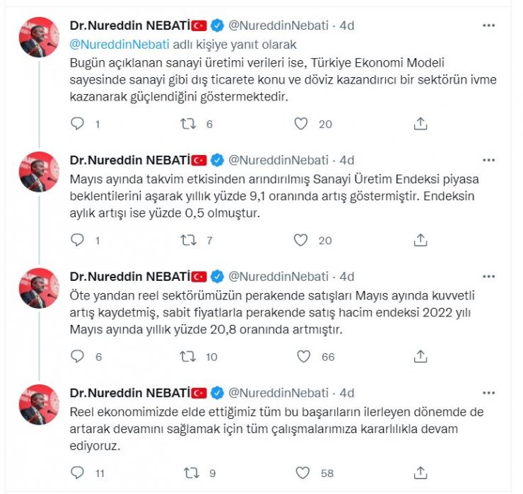 Bakan Nebati: Sanayi üretimi verileri, sektörün güçlendiğini göstermekte