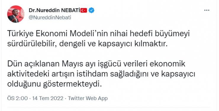 Bakan Nebati: Sanayi üretimi verileri, sektörün güçlendiğini göstermekte