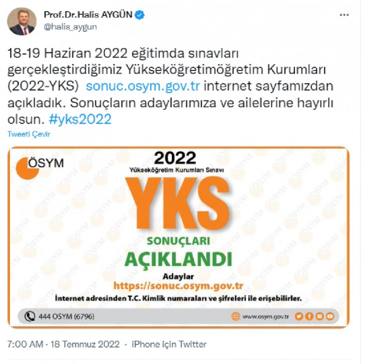YKS sonuçları açıklandı