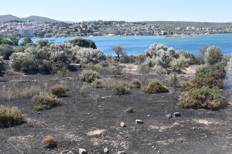 Çeşme'de yanan alan dronla görüntülendi