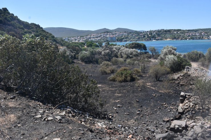 Çeşme'de yanan alan dronla görüntülendi