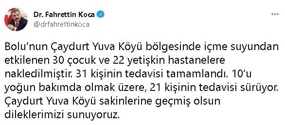 Bakan Koca’dan Bolu’daki zehirlenmelerle ilgili açıklama