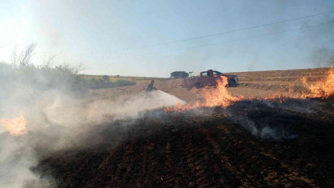 Elektrik tellerinden sıçrayan kıvılcım 100 dönüm anızı küle çevirdi
