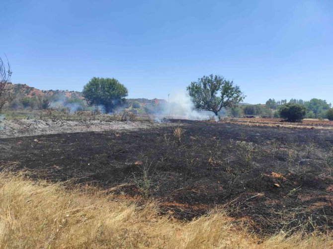 Anız yangını ekili araziye ulaşmadan söndürüldü