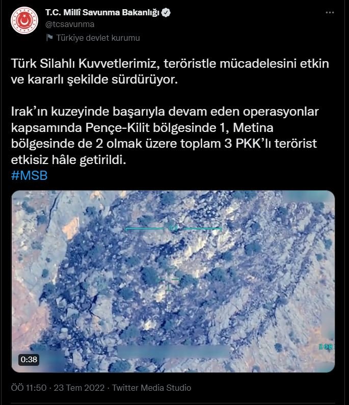 MSB: 3 PKK'lı terörist etkisiz hale getirildi