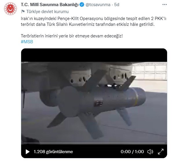 MSB: Irak'ın kuzeyinde 2 terörist etkisiz hale getirildi