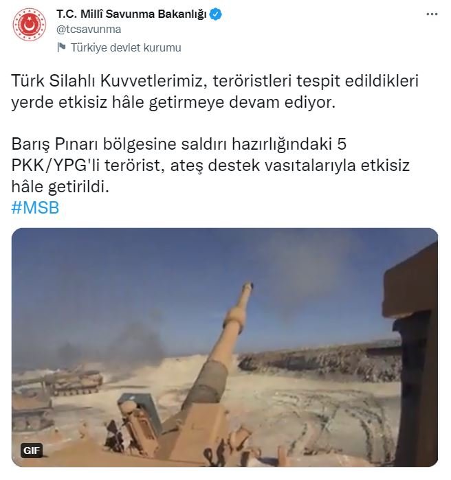 MSB: Saldırı hazırlığındaki 5 terörist etkisiz hale getirildi