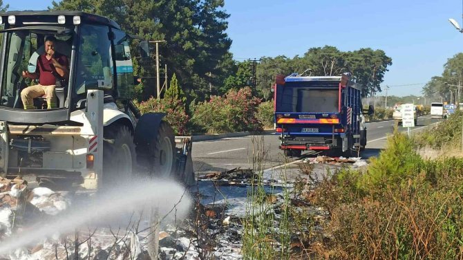 Alev alan çöp kamyonunu orman arazözü söndürdü