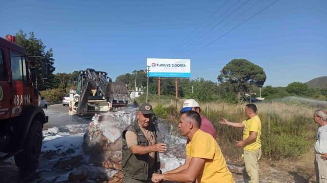 Alev alan çöp kamyonunu orman arazözü söndürdü
