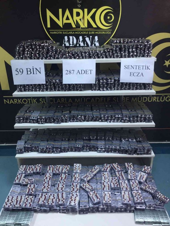 Adana’da 59 bin 287 sentetik uyuşturucu hap ele geçirildi