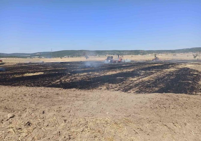 Kütahya’da balya makinesi kıvılcımından çıkan yangında 2 dekar alan yandı