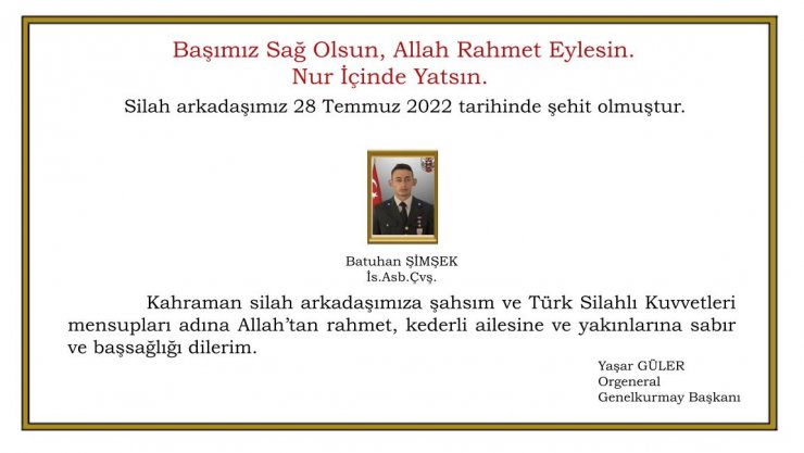 MSB: Pençe- Kilit Operasyonu bölgesinde 1 asker şehit oldu