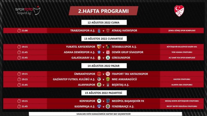 Süper Lig’in ilk 2 hafta programı değişti