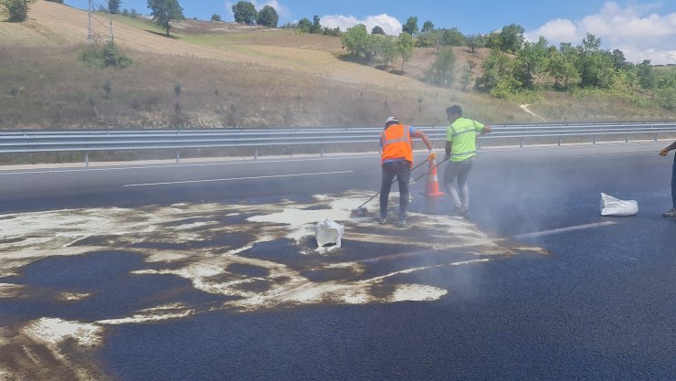 Sürücünün kolunu arı sokunca TIR bariyerlere çarptı, 400 litre mazot yola aktı