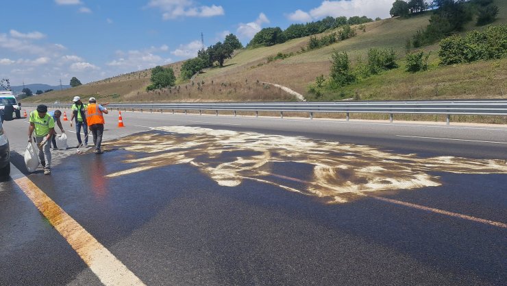 Sürücünün kolunu arı sokunca TIR bariyerlere çarptı, 400 litre mazot yola aktı