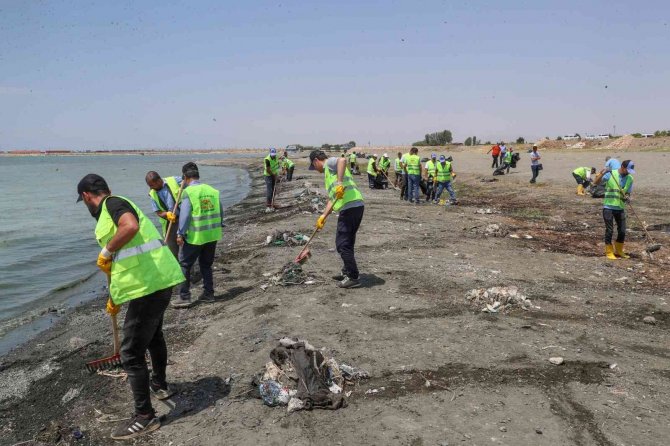 Van Gölü sahilinde tonlarca çöp toplandı