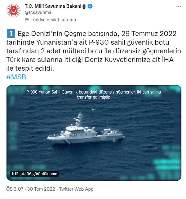 Yunan unsurlarının ittiği düzensiz göçmenleri Sahil Güvenlik kurtardı