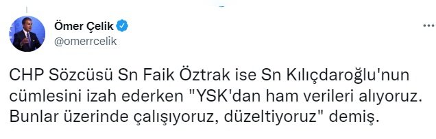 AK Parti'li Çelik: Kılıçdaroğlu'nun 'YSK'da olmayan veriler bizde var' demesi çok sorunlu bir ifadedir