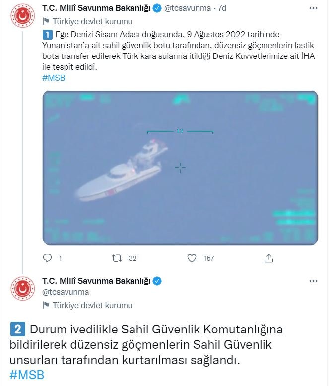 Yunanistan'ın, göçmenleri Türk kara sularına ittiği anlar görüntülendi