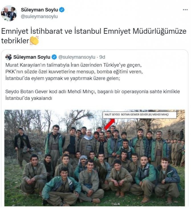 Bakan Soylu duyurdu: PKK’lı Mehdi Mıçı İstanbul’da yakalandı