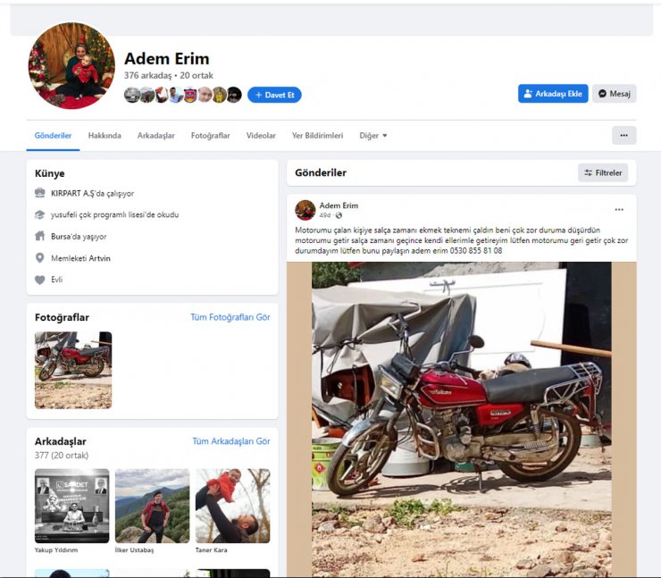 Hırsıza, ‘Motosikletimi getir, salça zamanı geçince kendi ellerimle getireyim’ diye seslendi