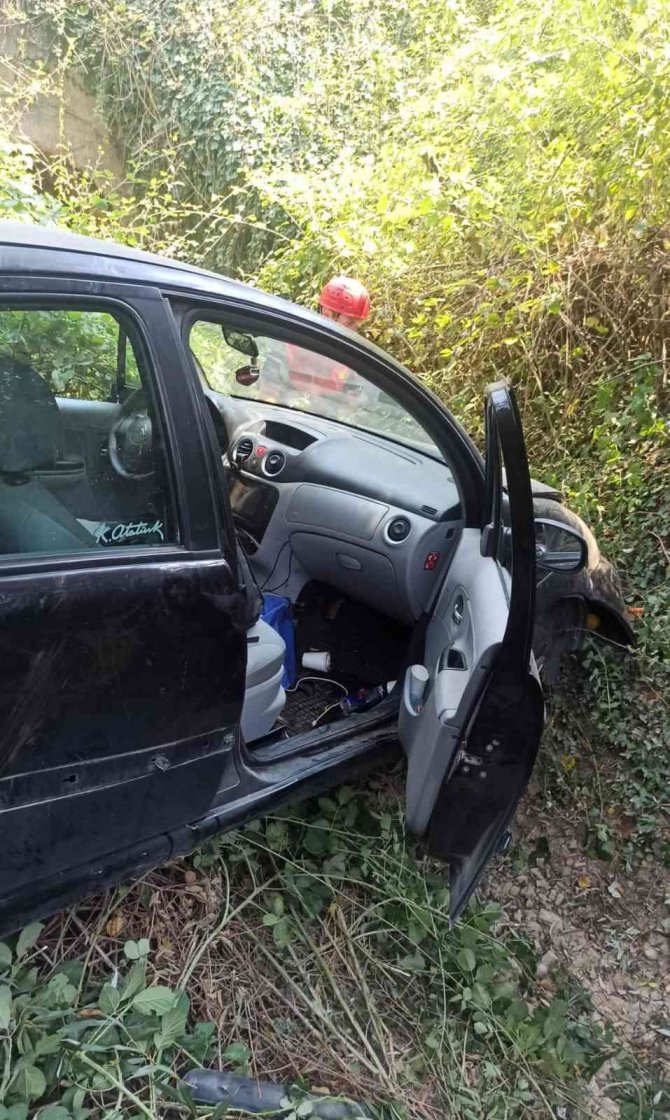 Zonguldak'ta kontrolden çıkan otomobil ormanlık alana uçtu