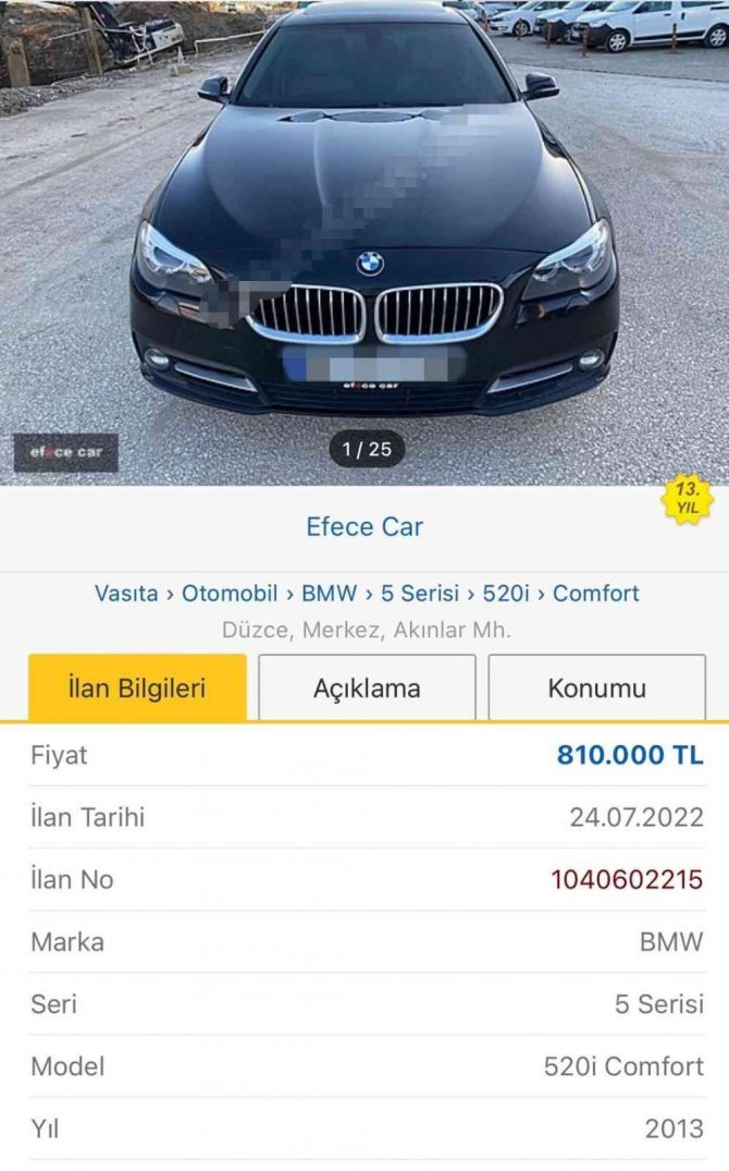 Galericinin lüks otomobil ilanı dolandırıcıların hedefi oldu