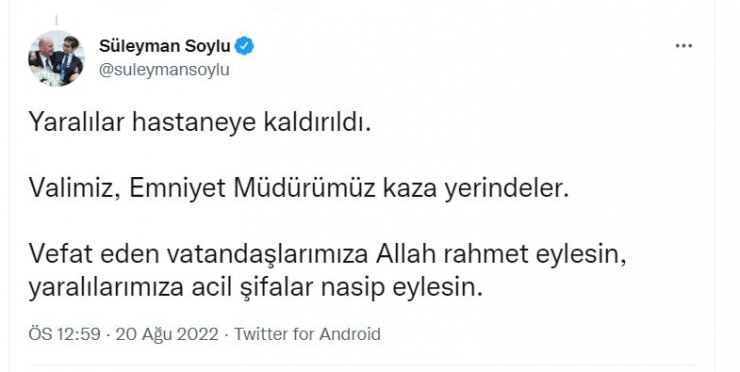 Bakanlardan başsağlığı mesajı