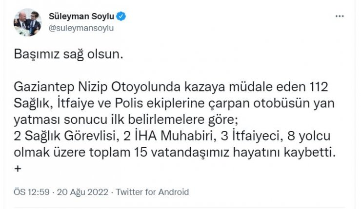 Bakanlardan başsağlığı mesajı