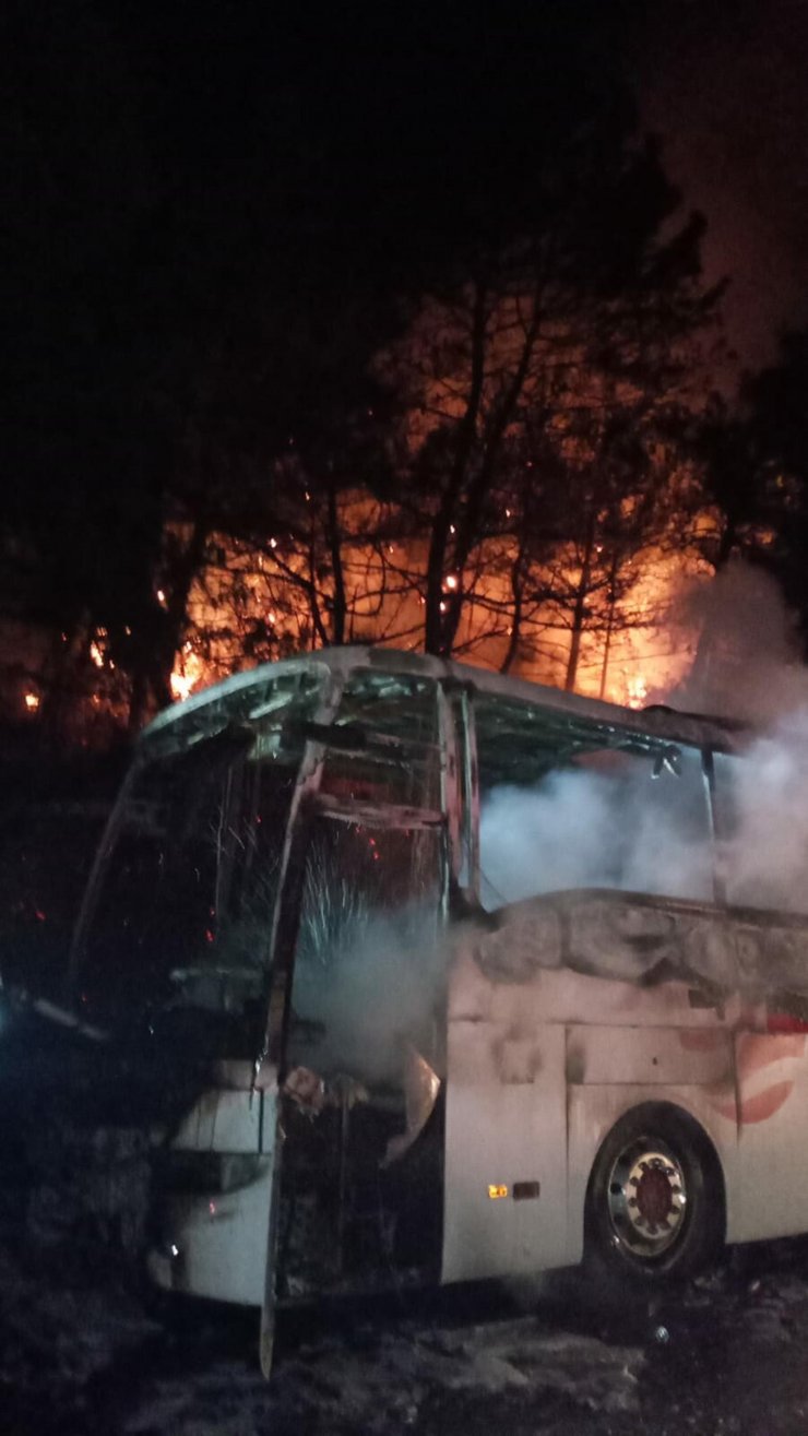 Yolcu otobüsündeki yangın, ormana sıçradı