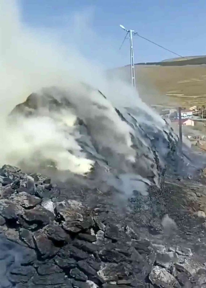 Kışlık yakacak tezek ile 250 balya ot kül oldu