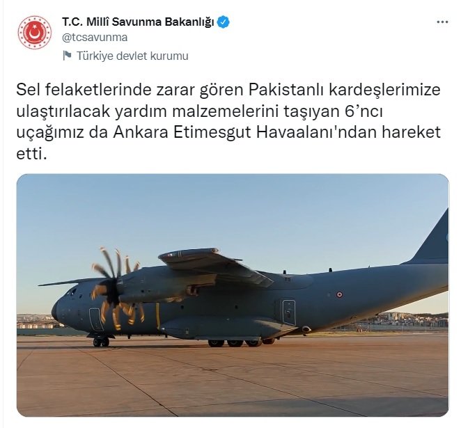 Pakistan'a yardım malzemesi taşıyan 6'ncı uçak hareket etti
