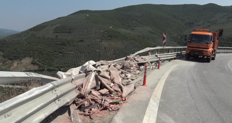 Bursa'da uçuruma yuvarlanan kamyonun şoförü yaralandı