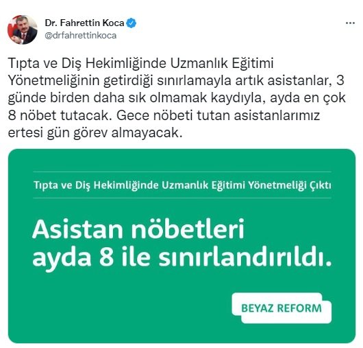 Bakan Koca: Asistanların nöbet sayısı artık ayda 8 ile sınırlı