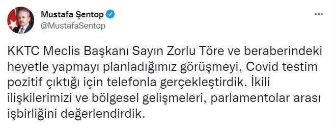 TBMM Başkanı Şentop'un Covid-19 testi pozitif çıktı